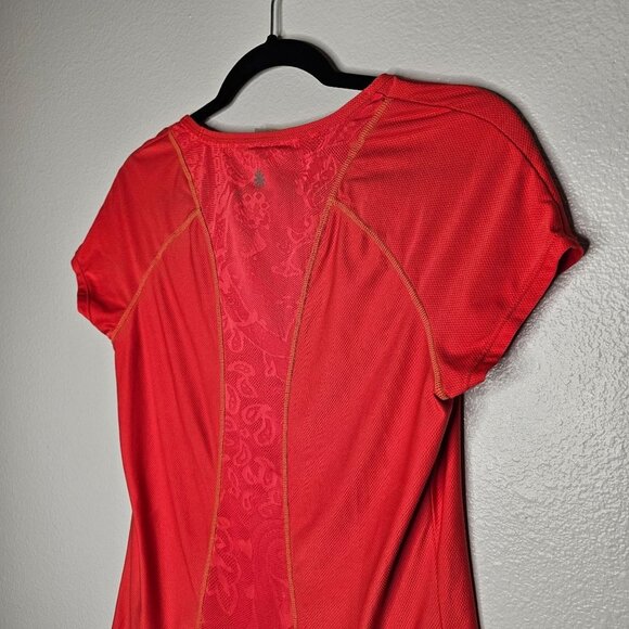 Athleta Size Medium Orange Breathable Mesh Short Sleeve Athletic Tee Zip Pocket - Picture 5 of 8